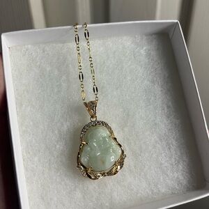 Gold and Sage Green Buddha Pendant Necklace